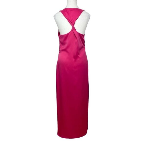 4TH + RECKLESS FUCHSIA PINK SLEEVELESS SIDE SLIT SATIN EVENING DRESS - S - Picture 5 of 11